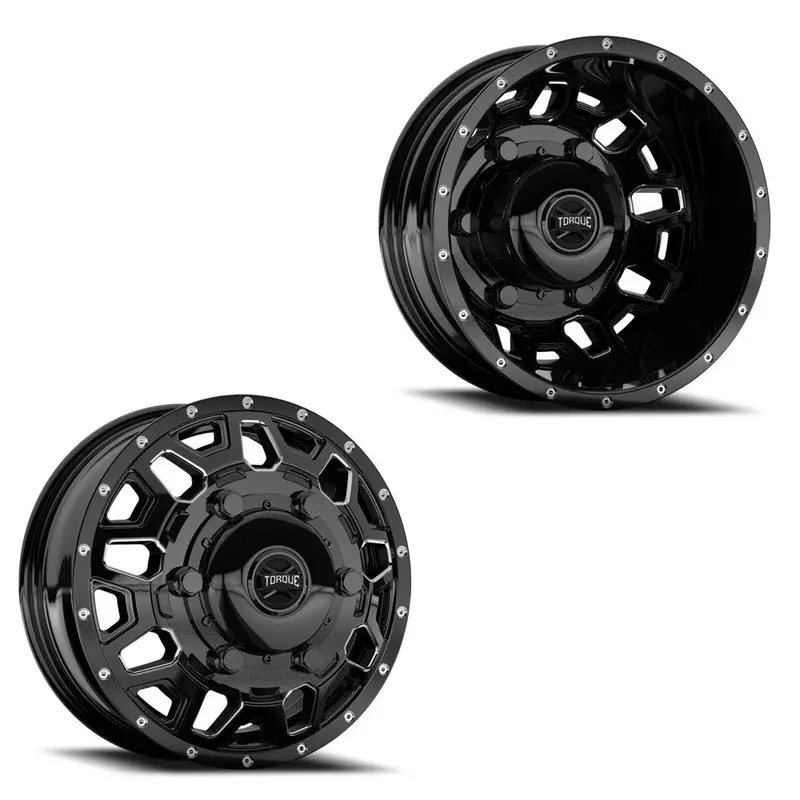 16X6 Torque Tw514c Rush Gloss Black Milled Sprinter Dually Wheels 6X205 Set Of 4 (Fits Stock Tire Sizing) 1