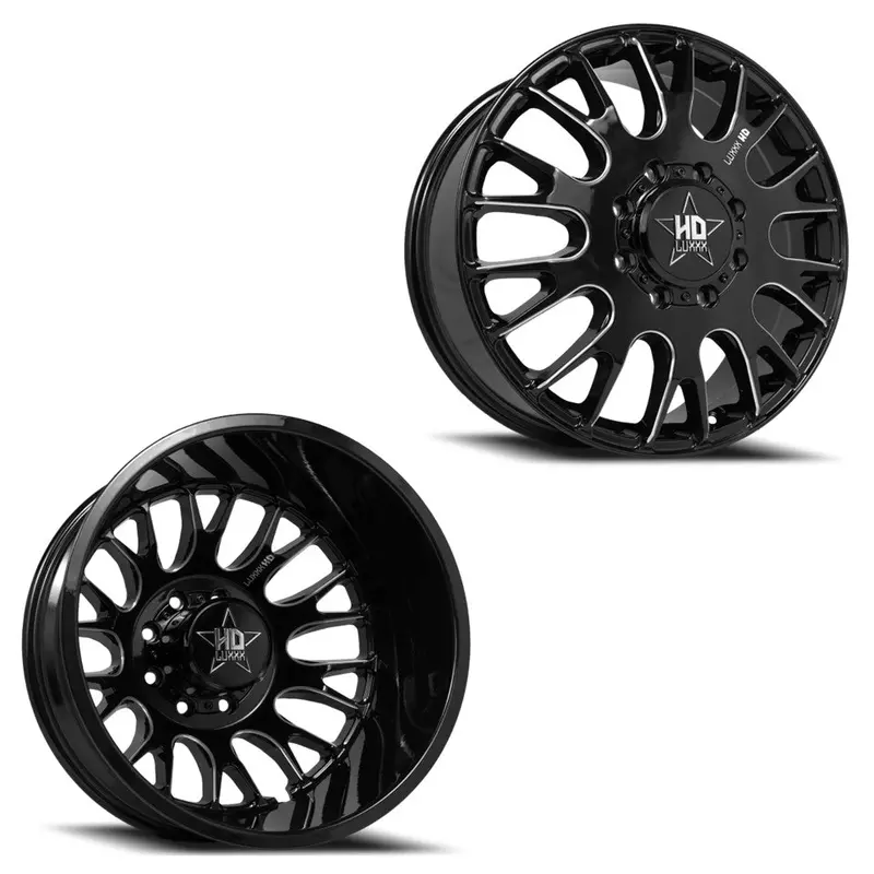17X6.5 Luxxx Lhd34 Blk Mill 05-Up Ford 19-Up Dodge Dually Wheels 8X200 Set Of 4 (Fits Stock Tire Sizing) 1