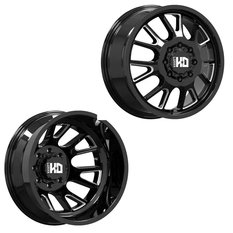 17X6.5 Luxxx Lhd37 Blk Mill 05-Up Ford 19-Up Dodge Dually Wheels 8X200 Set Of 4 (Fits Stock Tire Sizing) 1