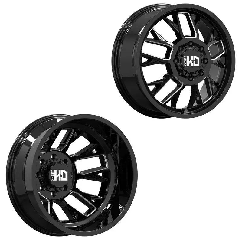17X6.5 Luxxx Lhd39 Blk Mill 05-Up Ford 19-Up Dodge Dually Wheels 8X200 Set Of 4 (Fits Stock Tire Sizing) 1