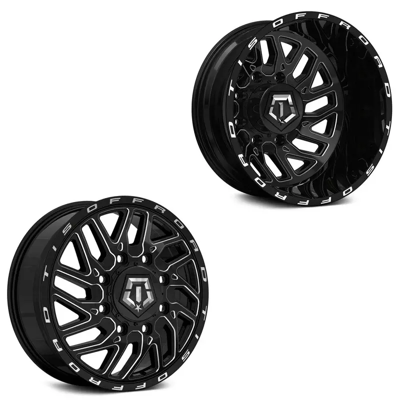 17X6.5 Tis 544Bm Gloss Black With Milled Accents 05-Up Ford 19-Up Dodge Dually Wheels 8X200 Set Of 4 (Fits Stock Tire Sizing) 1