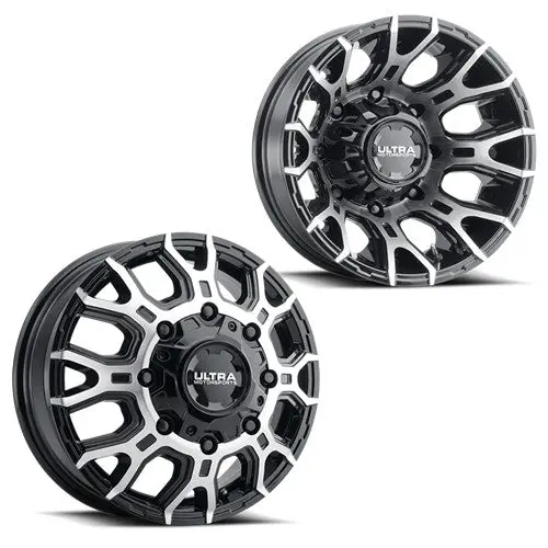 17X6.5 Ultra 022U Black/Machined 05-Up Ford 19-Up Dodge Dually Wheels 8X200 Set Of 4 (Fits Stock Tire Sizing) 1