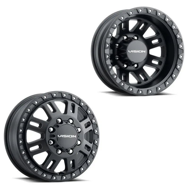 17X6.5 Vision 408 Manx 2 Satin Black 05-Up Ford 19-Up Dodge Dually Wheels 8X200 Set Of 4 (Fits Stock Tire Sizing) 1