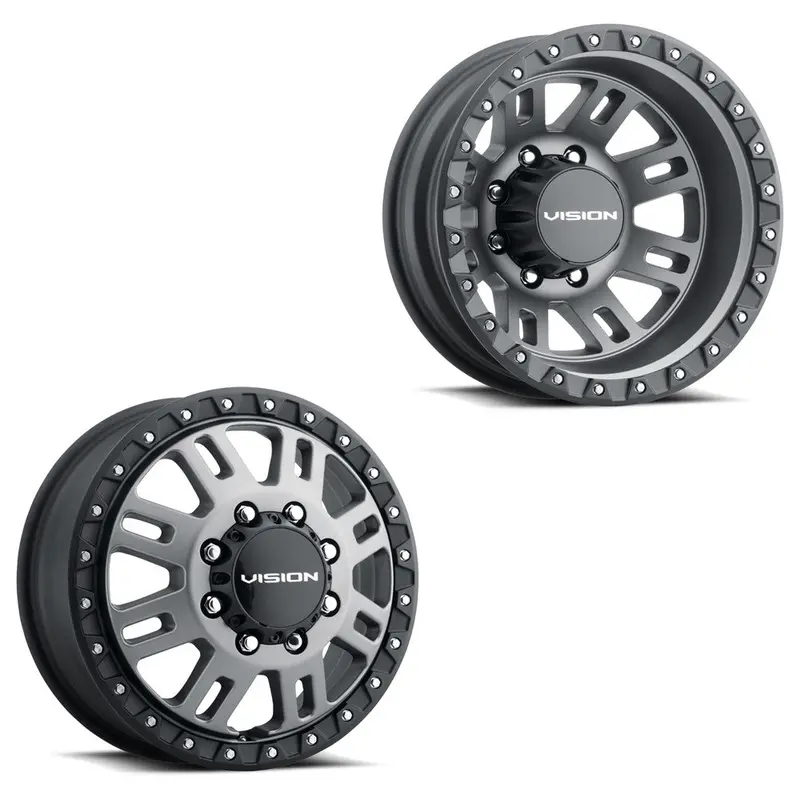 17X6.5 Vision 408 Manx 2 Satin Grey 05-Up Ford 19-Up Dodge Dually Wheels 8X200 Set Of 4 (Fits Stock Tire Sizing) 1