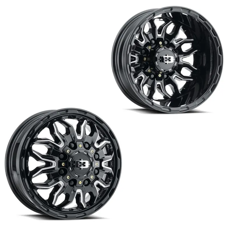 17X6.5 Vision 410 Korupt Gloss Black Milled Pre-11 Gm Pre-19 Dodge Pre-99 Ford Dually Wheels 8X6.5 Set Of 4 (Fits Stock Tire Sizing) 1