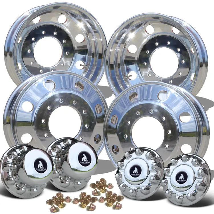 19.5X6.00 Northstar Mirror Polished Both Sides 8 Vent Hole Ford F450/F550 Drw 4 Wheel Kit 1