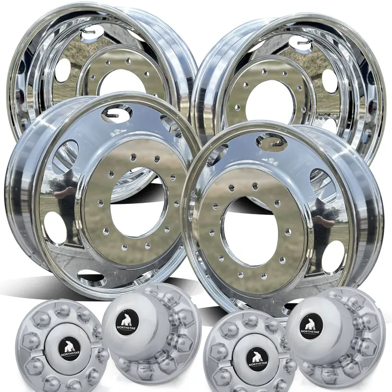 19.5X6.00 Northstar Mirror Polished Both Sides Ford F450/F550 Drw 4 Wheel Kit (Oval Hole Design) 1