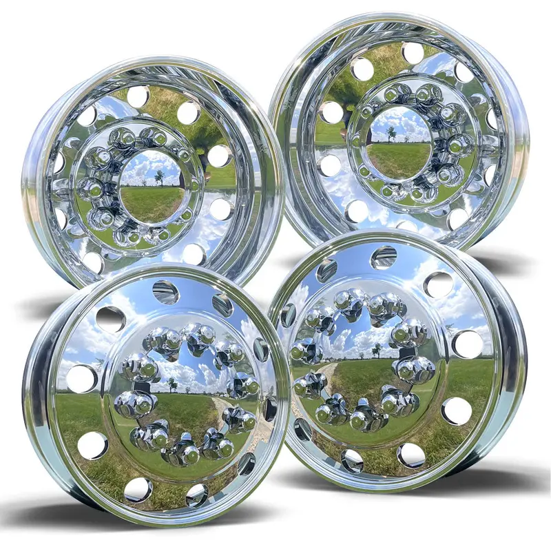 19.5X6.75 Northstar Mirror Polished Wheel Kit – Fits 2005+ Ford F53 & F600 Chassis (10X225mm, 4 Wheels) 1