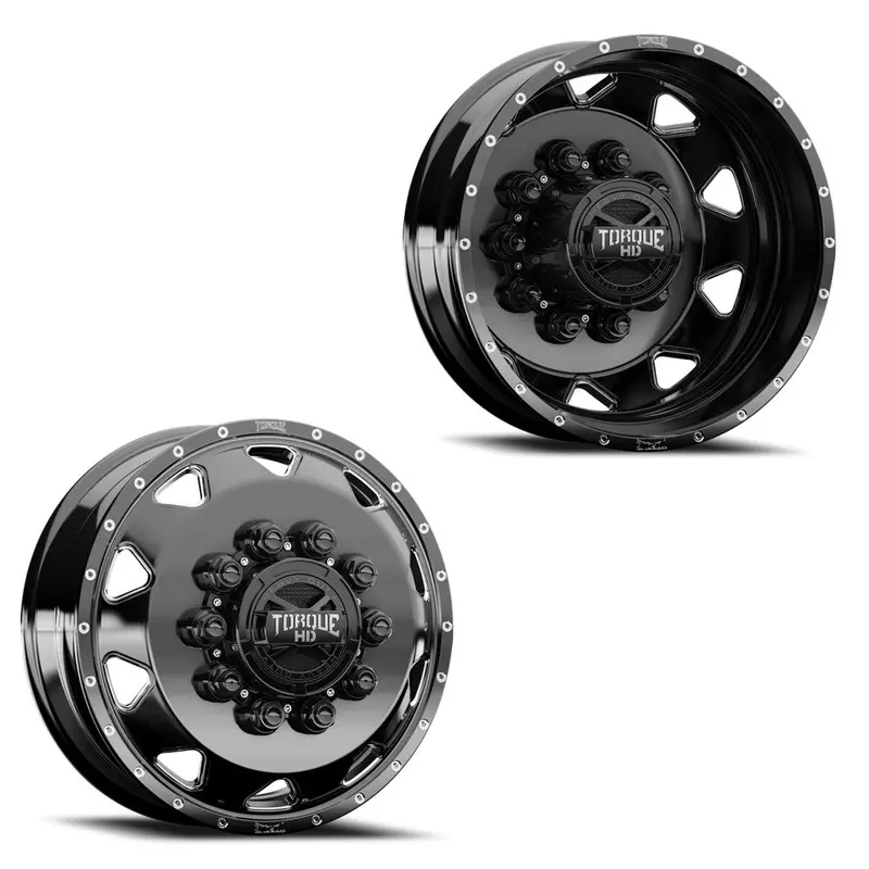19.5X6 Torque Hd Tw643f Haulin Gloss Black Milled Ford/Dodge Forged Dually Wheels 10X225 Set Of 4 (Fits Stock Up To 245 Tire) 1