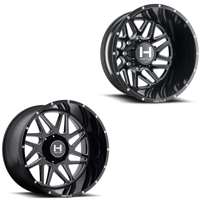20X10 Hostile H401 Sprocket Blade Cut (Black Milled) 05-Up Ford Dually Super Single Wheels 8 Lug Set Of 6 (Fits Up To 12.50 Tire) 1