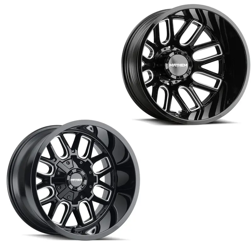 20X10 Mayhem 8107D Cogent Gloss Black Milled 19-Up Dodge Dually Super Single Wheels 8 Lug Set Of 6 (Fits Up To 13.50 Tire) 1