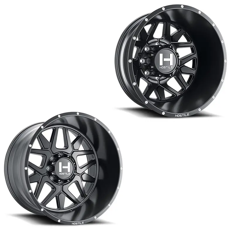 20X12 Hostile H402 Diablo Asphalt (Matte Black) 19-Up Dodge Dually Super Single Wheels 8 Lug Set Of 6 (Fits Up To 12.50 Tire) 1