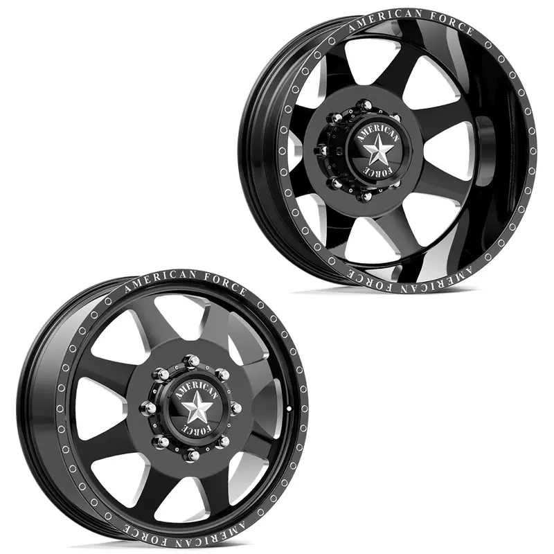 20X8.25 American Force Db02 Monument Gloss Black Milled 05-Up Ford 19-Up Dodge Dually Wheels 8X200 Set Of 6 (Fits Up To 12.50 Tire) 1