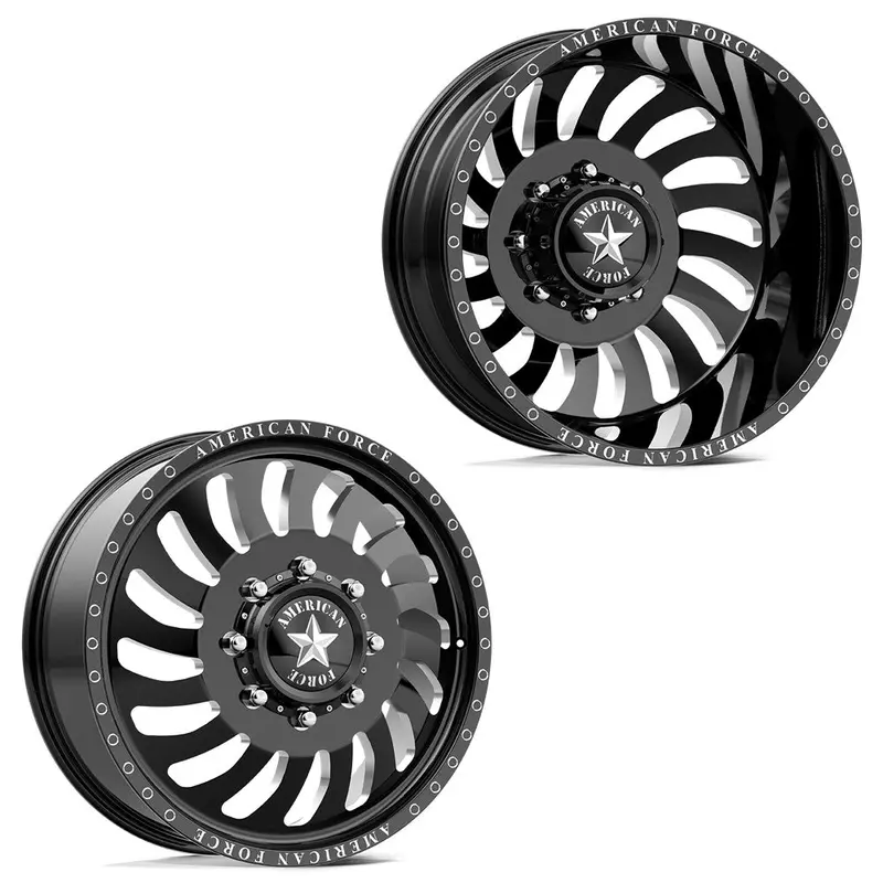 20X8.25 American Force Db06 Wave Gloss Black Milled Ford/Dodge Dually Wheels 10X225 Set Of 6 (Fits Up To 12.50 Tire) 1