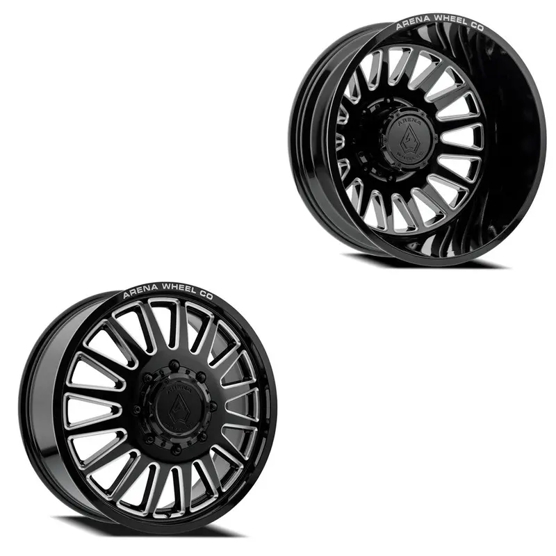 20X8.25 Arena A110 Rival Gloss Black And Milled 05-Up Ford 19-Up Dodge Dually Wheels 8X200 Set Of 6 (Fits Up To 12.50 Tire) 1