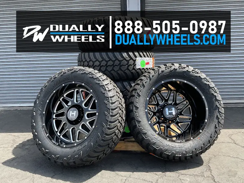 20X8.25 Hostile H401 Sprocket Black Milled 11-Up Gm Dually Wheels 8X210 Set Of 6 (Fits Up To 12.50 Tire) 2