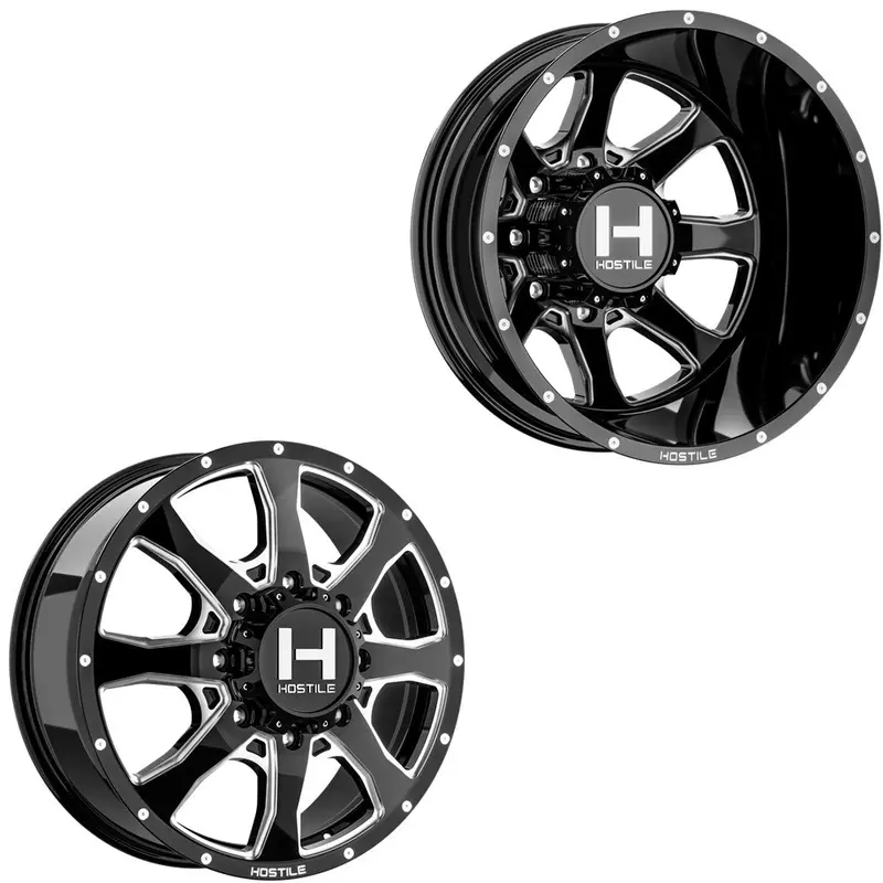 20X8.25 Hostile H403 Kodiak Black Milled 11-Up Gm Dually Wheels 8X210 Set Of 6 (Fits Up To 12.50 Tire) 1