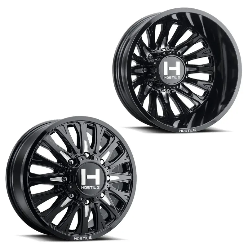 20X8.25 Hostile H404 Ghost Gloss Black Milled 05-Up Ford 19-Up Dodge Dually Wheel 8X200 Set Of 6 (Fits Up To 12.50 Tire) 1