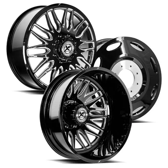 20X8.25 Xf Off-Road Xf-240 Gloss Black Milled 05-Up Ford 19-Up Dodge Dually Wheels 8X200 Set Of 6 (Fits Up To 13.50 Tire) 1