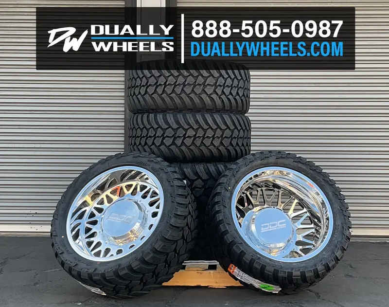 22X11 Ddc The Mesh Polished Pre-11 Gm Pre-19 Dodge Pre-99 Ford Forged Dually Super Single Wheels 8X6.5 Set Of 6 (Lug Nuts/Billet Lug Covers Incl) Fits Up To 12.50 Tire 2