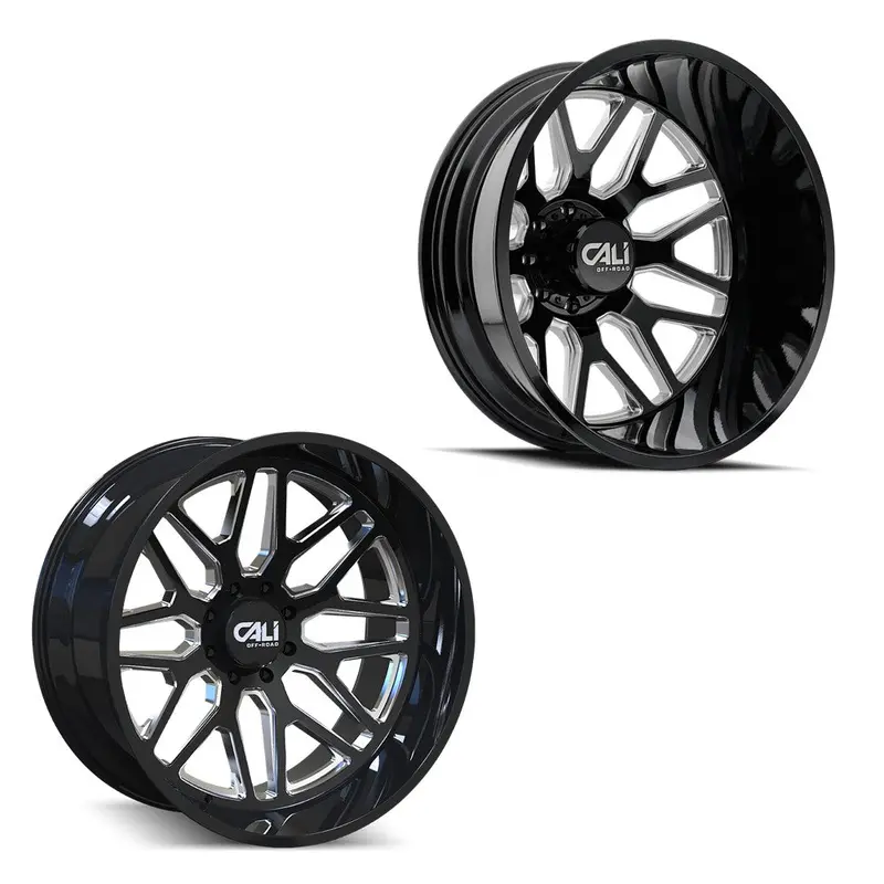 22X12 Cali Off-Road 9115D Invader Gloss Black Milled 05-Up Ford Dually Super Single Wheels 8 Lug Set Of 6 (Fits Up To 12.50 Tire) 1