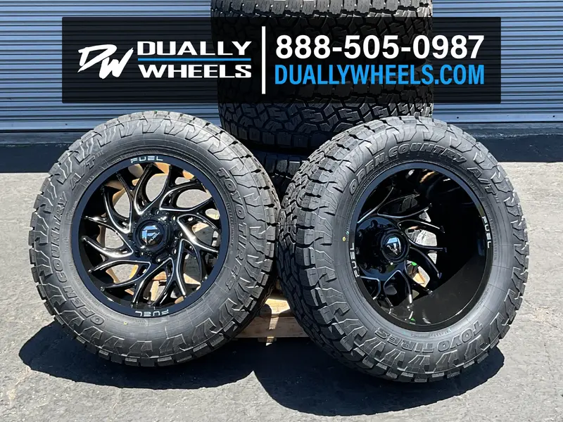 22X12 Fuel D741 Runner Gloss Black Milled 11-Up Gm Dually Super Single Wheels 8 Lugs Set Of 6 (Fits Up To 12.50 Tire) 2