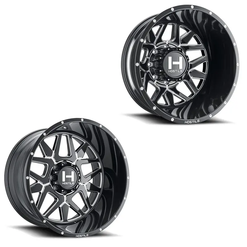 22X12 Hostile H402 Diablo Blade Cut (Black Milled) 05-Up Ford Dually Super Single Wheels 8 Lug Set Of 6 (Fits Up To 12.50 Tire) 1