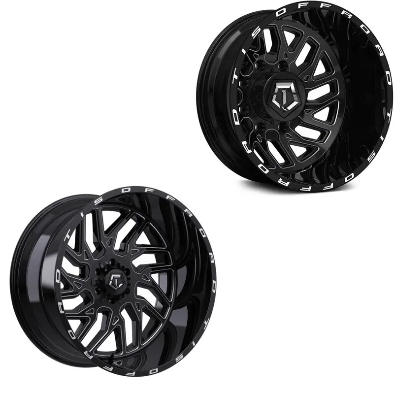 22X12 Tis 544Bm Gloss Black Milled 11-Up Gm Dually Super Single Wheels 8 Lugs Set Of 6 (Fits Up To 12.50 Tire) 1