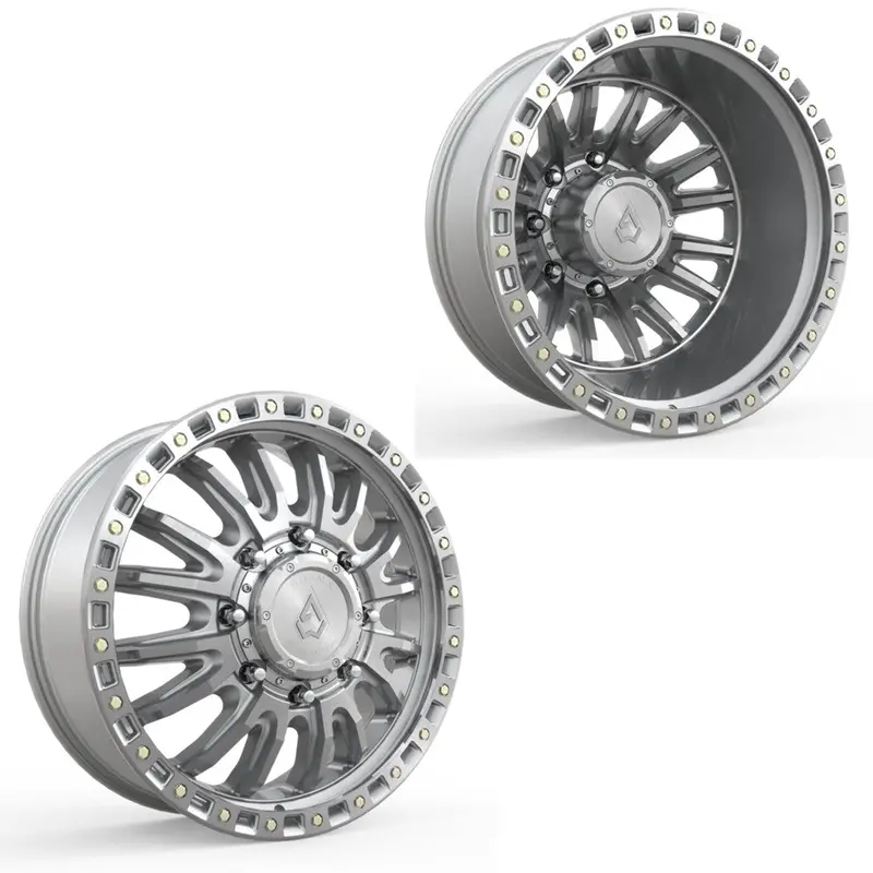 22X8.25 Arena A103 Mission Gloss Silver Machined 05-Up Ford 19-Up Dodge Dually Wheels 8X200 Set Of 6 (Fits Up To 12.50 Tire) 1