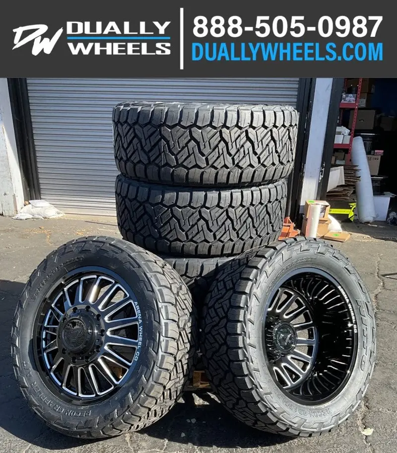 22X8.25 Arena A110 Rival Gloss Black And Milled 11-Up Gm Dually Wheels 8X210 Set Of 6 (Fits Up To 12.50 Tire) 2