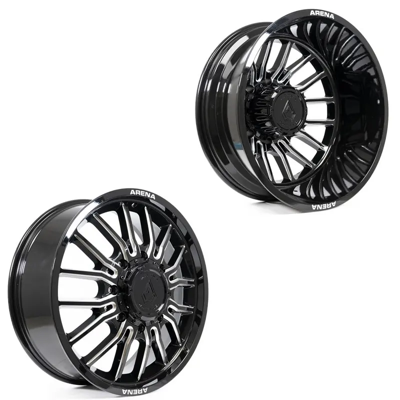 22X8.25 Arena A113 Thunder Gloss Black And Milled 05-Up Ford 19-Up Dodge Dually Wheels 8X200 Set Of 6 (Fits Up To 12.50 Tire) 1
