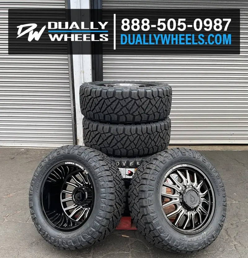 22X8.25 Arena A113 Thunder Gloss Black And Milled 05-Up Ford 19-Up Dodge Dually Wheels 8X200 Set Of 6 (Fits Up To 12.50 Tire) 2