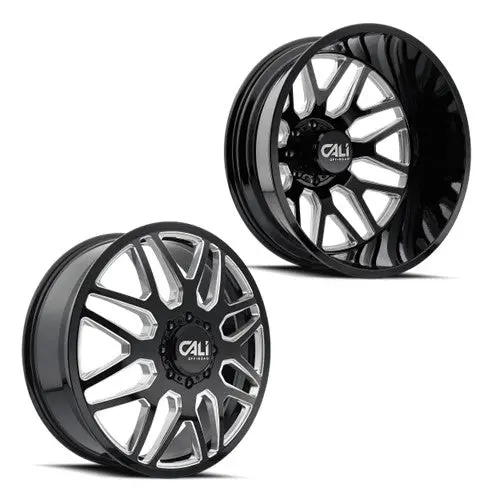 22X8.25 Cali Invader 9115D Black/Milled 11-Up Gm Dually Wheels 8X210 Set Of 6 (Fits Up To 13.50 Tire) 1