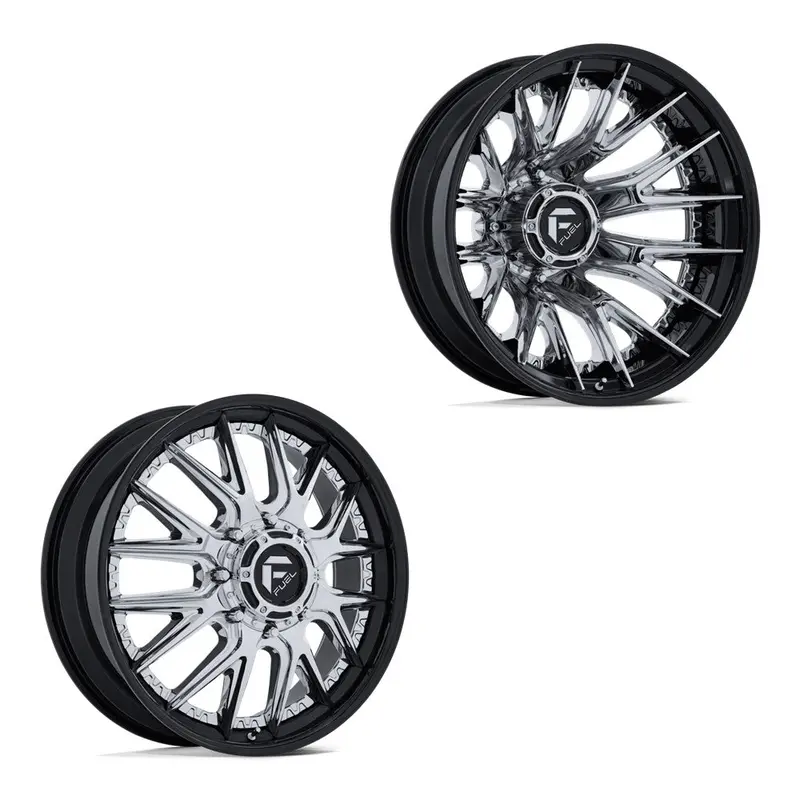 22X8.25 Fuel Off-Road D407 Catalyst Chrome W/ Gloss Black Lip 11-Up Gm Dually Wheels 8X210 Set Of 6 (Fits Up To 12.50 Tire) 1
