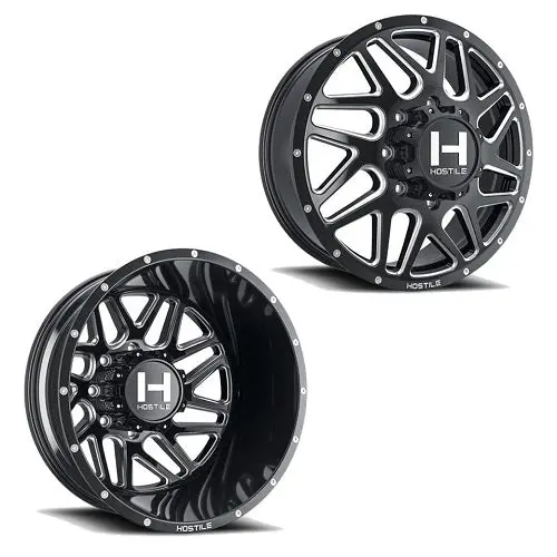 22X8.25 Hostile H401 Sprocket Black Milled 11-Up Gm Dually Wheels 8X210 Set Of 6 (Fits Up To 12.50 Tire) 1