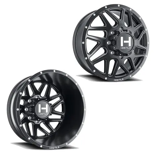 22X8.25 Hostile H401 Sprocket Satin Black Pre-11 Gm Pre-19 Dodge Dually Wheels 8X6.5 Set Of 6 (Fits Up To 12.50 Tire) 1