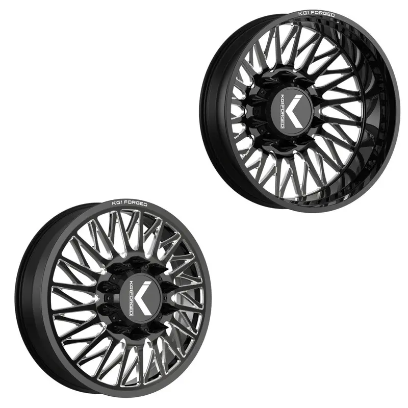 22X8.25 Kg1 Forged Kd054 Glaze Gloss Black Milled 05-Up Ford Directional Dually Wheels 8X200 Set Of 6 (Lug Nuts/Adapters Included) Fits Up To 13.50 Tire 1