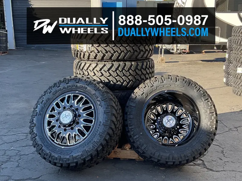 22X8.25 Xf Off-Road Xf-240 Gloss Black Milled 05-Up Ford 19-Up Dodge Dually Wheels 8X200 Set Of 6 (Fits Up To 12.50 Tire) 2