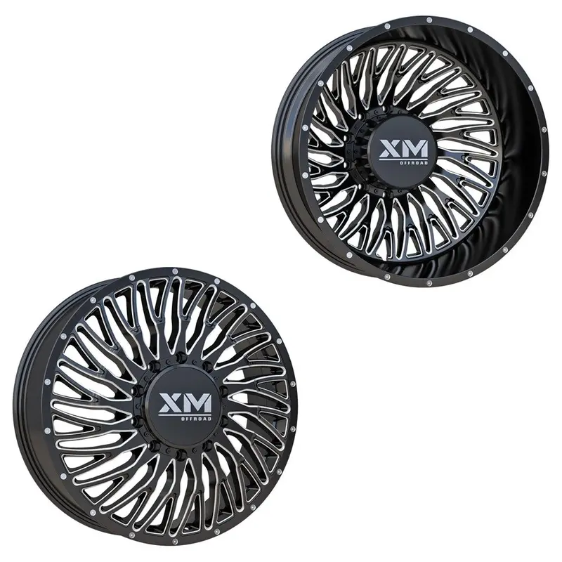 22X8.25 Xm Off-Road Xm-901 Black Milled 05-Up Ford 19-Up Dodge Dually Wheels 8X200 Set Of 6 (Fits Up To 12.50 Tire) 1