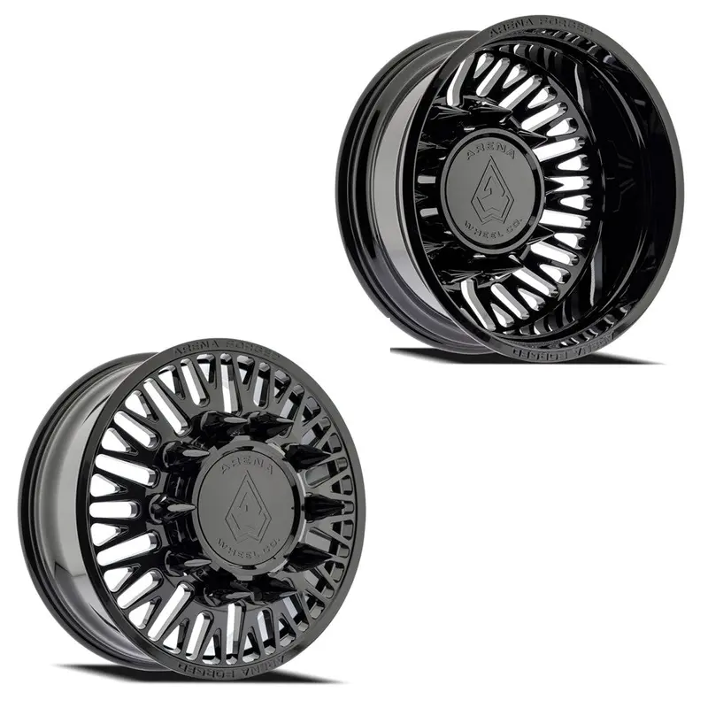 24X8.25 Arena Af101 Casino Glossy Black 11-Up Gm Forged Dually Wheels 8X210 Set Of 6 (Fits Up To 13.50 Tire) 1