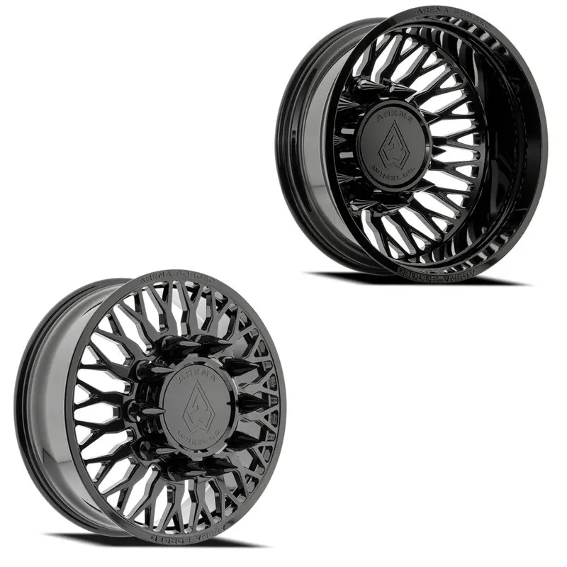 24X8.25 Arena Af102 Maximus Glossy Black 11-Up Gm Forged Dually Wheels 8X210 Set Of 6 (Fits Up To 13.50 Tire) 1
