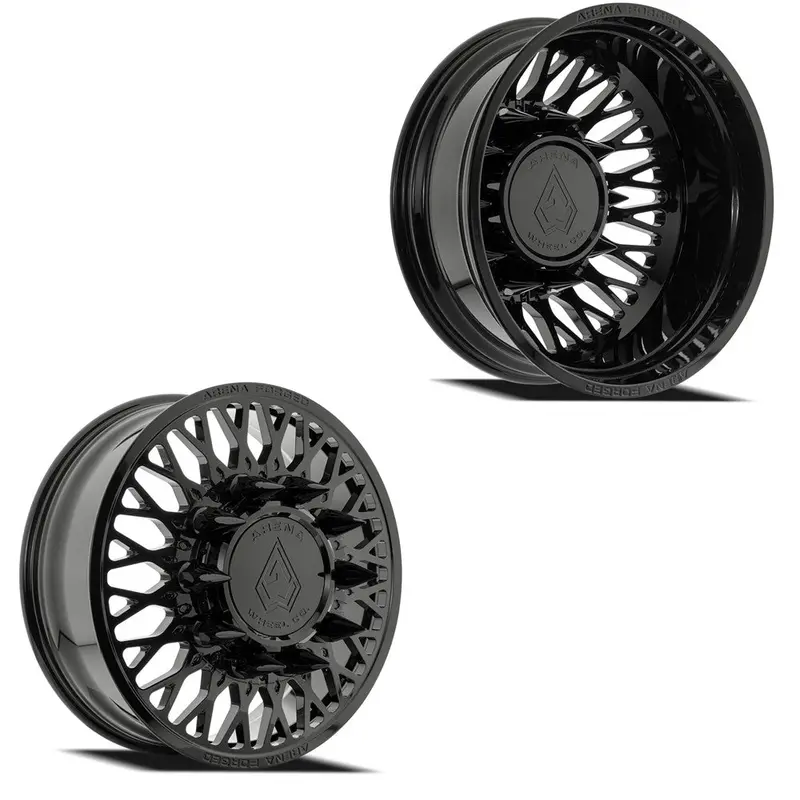 24X8.25 Arena Af104 Stealth Glossy Black 11-Up Gm Forged Dually Wheels 8X210 Set Of 6 (Fits Up To 13.50 Tire) 1