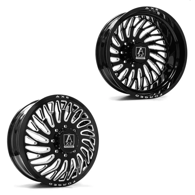 24X8.25 Axe Af10 Black Milled 05-Up Ford 19-Up Dodge Directional Forged Dually Wheels 8X200 Set Of 6 (Fits Up To 13.50 Tire) 1