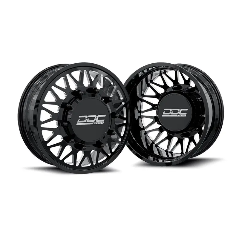 24X8.25 Ddc The Mesh Black Milled 11-Up Gm Forged Dually Wheels 8X210 Set Of 6 (Lug Nuts/Billet Lug Covers Incl) Fits Up To 12.50 Tire 1