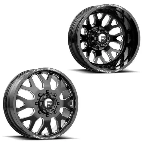 24X8.25 Fuel Forged Ff19d Black Milled 11-Up Gm Dually Wheels 8X210 Set Of 6 (Fits Up To 12.50 Tire) 1