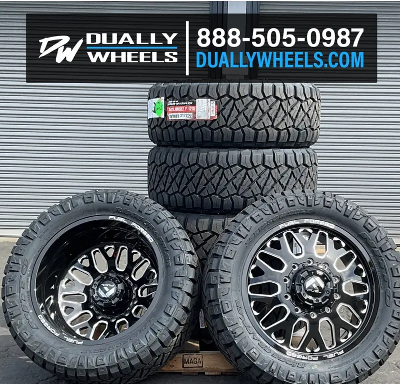 24X8.25 Fuel Forged Ff19d Black Milled Pre-19 Dodge Dually Wheels 8X6.5 Set Of 6 (Fits Up To 13.50 Tire) 2