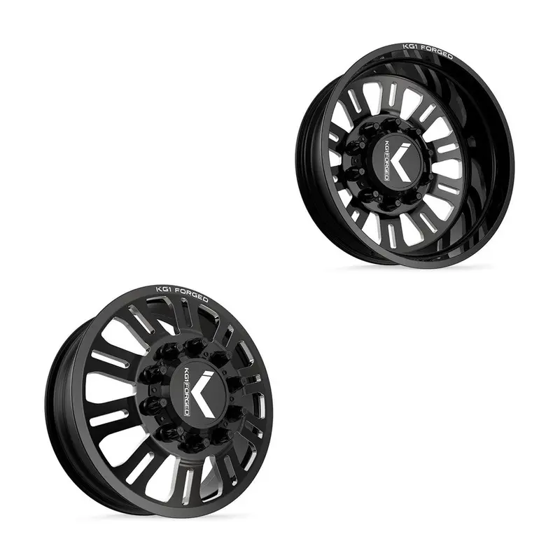 24X8.25 Kg1 Forged Kd004 Duel Gloss Black Milled 11-Up Gm Dually Wheels 8X210 Set Of 6 (Lug Nuts/Adapters Included) Fits Up To 13.50 Tire 1