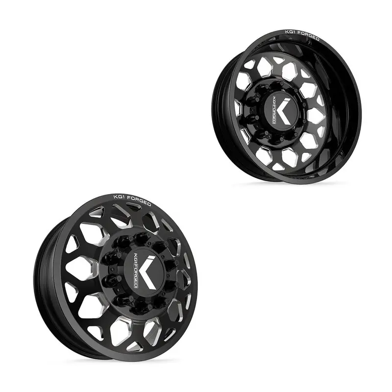 24X8.25 Kg1 Forged Kd006 Blitz Gloss Black Premium Milled 99-04 Ford Dually Wheels 8X170 Set Of 6 (Lug Nuts/Adapters Included) Fits Up To 13.50 Tire 1