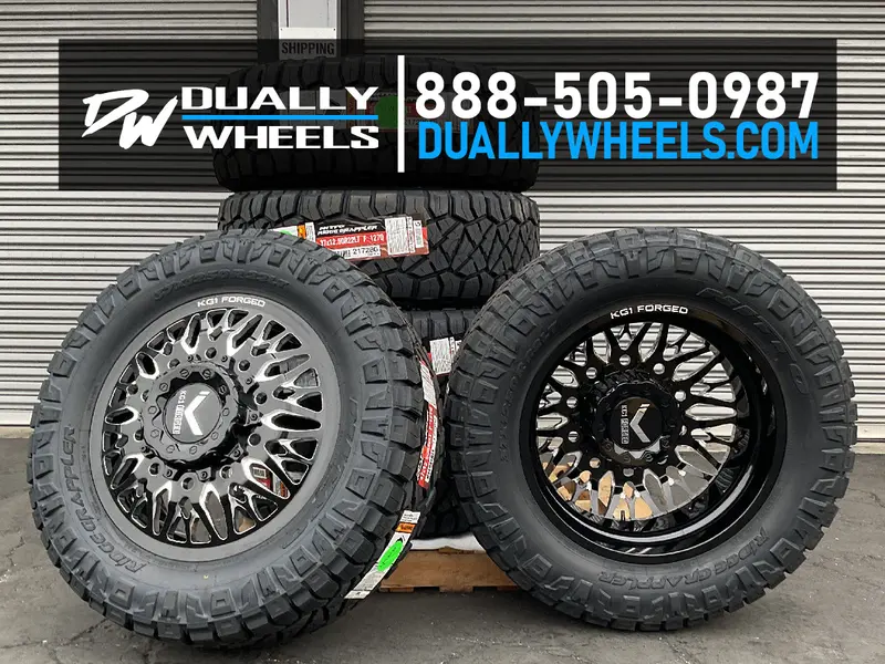 24X8.25 Kg1 Forged Kd014 Trident-D Gloss Black Premium Milled 19-Up Dodge Dually Wheels 8X200 Set Of 6 (Lug Nuts/Adapters Included) Fits Up To 13.50 Tire 2