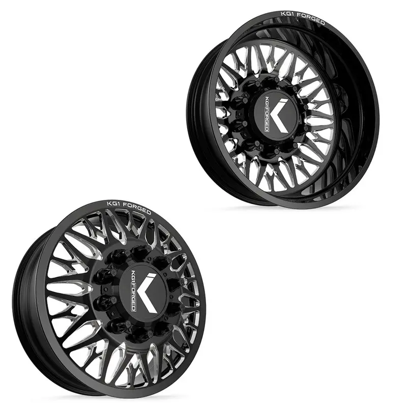 24X8.25 Kg1 Forged Kd014 Trident-D Gloss Black Premium Milled Pre-11 Gm Pre-19 Dodge Dually Wheels 8X6.5 Set Of 6 (Lug Nuts/Adapters Included) Fits Up To 13.50 Tire 1